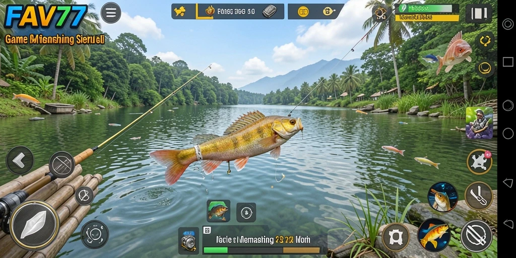 Tangkapan besar dalam gameplay seru FAV77 saat memancing.